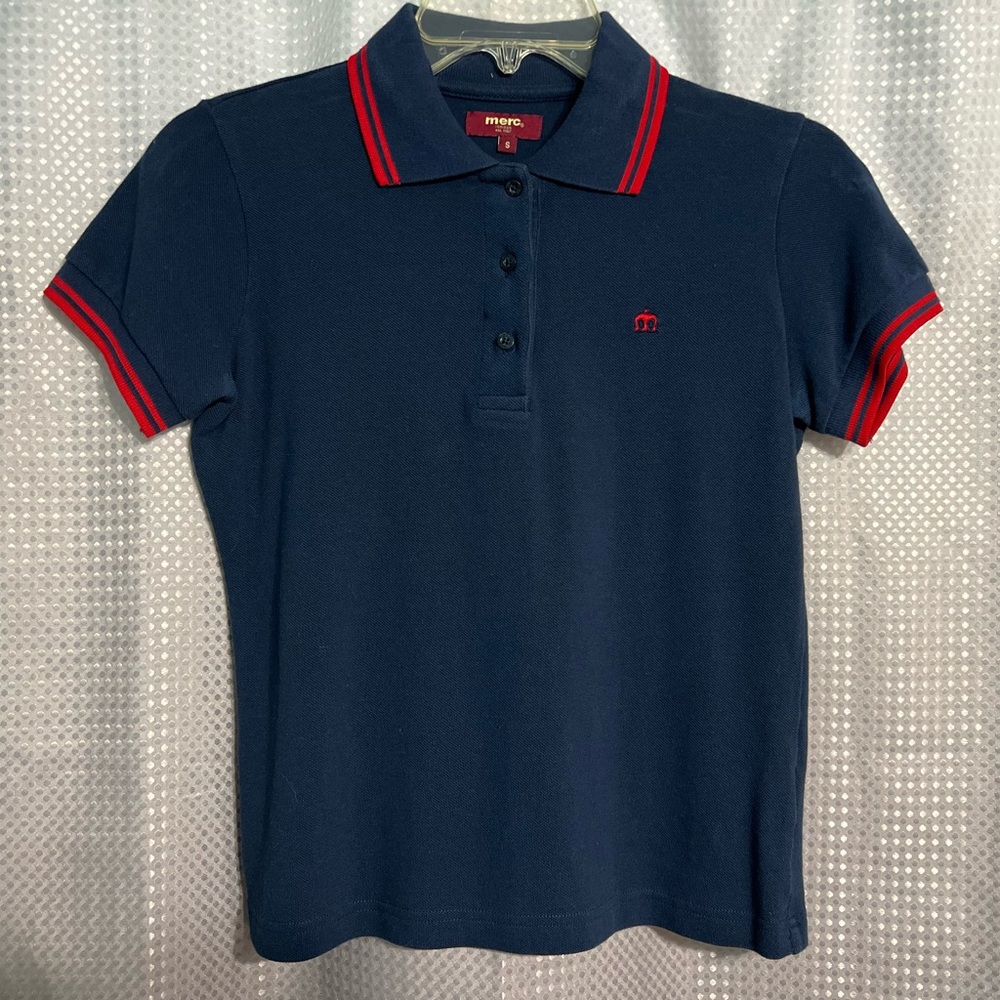 Merc London Classic Rita Polo Navy & Red Polo Women’s Small Rare